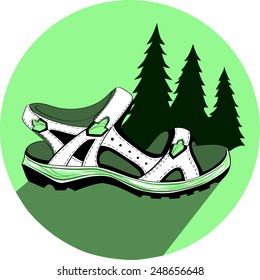 Sketch sandals in a forest.