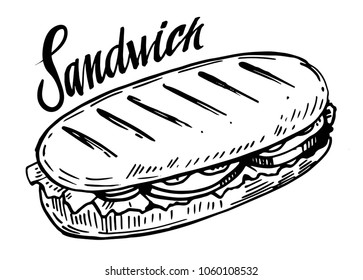 Sketch of sandwich. Hand drawn illustration converted to vector