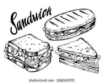 Sketch of sandwich. Hand drawn illustration converted to vector