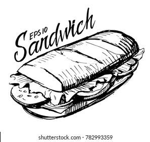 Sketch Of Sandwich. Hand Drawn Illustration Converted To Vector