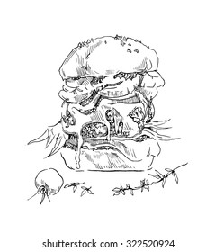 Sketch of sandwich made in vintage style. Vector illustration.