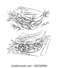 Sketch of sandwich made in vintage style. Vector illustration.
