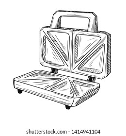 Sketch sandwich toaster on a white background. Vector illustration in sketch style.