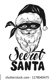 Sketch Of Santa Claus Face. Secret Santa. Engraving  Style. Hand Drawn Illustration Converted To Vector