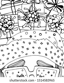 Sketch of Santa Claus face. Secret Santa. Engraving style. Hand drawn illustration converted to vector