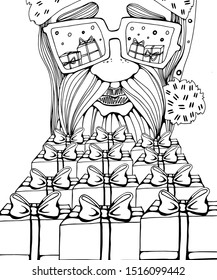 Sketch of Santa Claus face. Secret Santa. Engraving style. Hand drawn illustration converted to vector