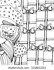 Sketch of Santa Claus face. Secret Santa. Engraving style. Hand drawn illustration converted to vector