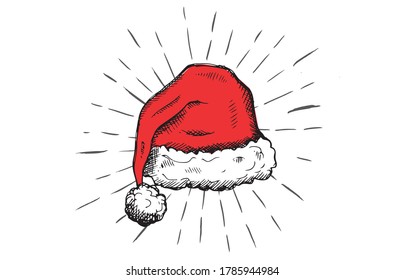 Sketch of Santa Hat Hand drawn illustration	
