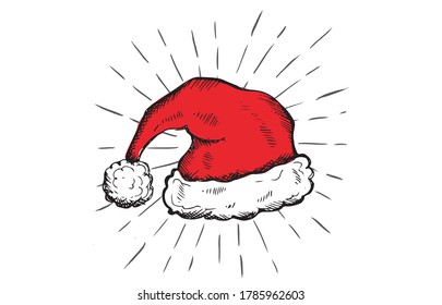 Sketch of Santa Hat Hand drawn illustration	
