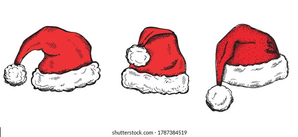 Sketch of Santa Hat Hand drawn illustration	