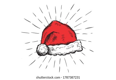 Sketch of Santa Hat Hand drawn illustration	