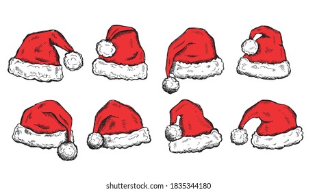 Sketch Of Santa Hat Hand Drawn Illustration	