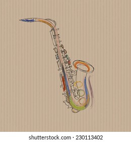 Sketch of saxophone on cardboard. Vector EPS10