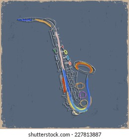 Sketch of saxophone on grunge paper. Vector EPS10