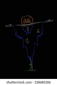 A sketch of the Scarecrow. The character for Halloween on  background .
