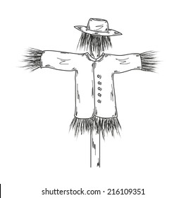 sketch of the scarecrow on white background, vector, isolated