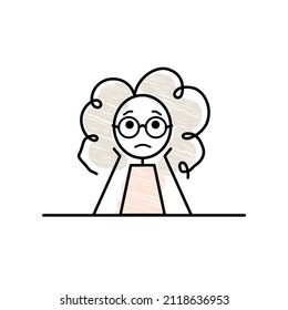 sketch scared girl sitting at the desk