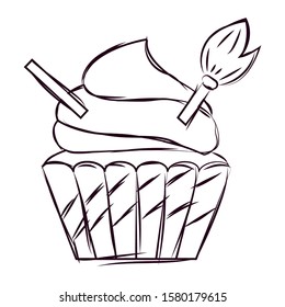 Sketch of a scary cupcake halloween - Vector illustration design
