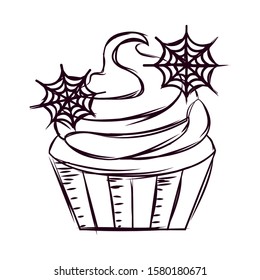Sketch of a scary cupcake halloween - Vector illustration design