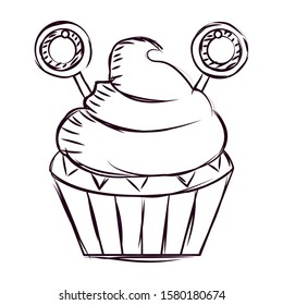 Sketch of a scary cupcake halloween - Vector illustration design