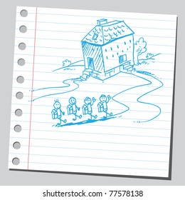 Sketch of a schoolchildren going to school