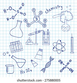 Sketch of science doddle elements on notebook.