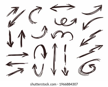 Sketch scribble arrow collection drawing set. Direction arrow sign icon.