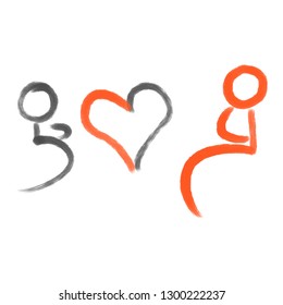sketch scribble people with heart shape vector illustration on white background - symbol of love : EPS10