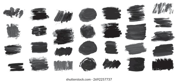 Sketch Scribble Smear. Big set of black ink brush stroke and pencil drawing. Grunge rough dirty background. Vector illustration.