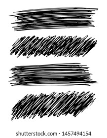 Sketch Scribble Smear. Set of four Hand drawn Pencil Scribble Stains. Distressed Grunge Paint Roller. Vector illustration.