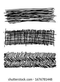 Sketch scribble smear. Set of three black pencil smears in the shape of a rectangle on white background. Great design for any purposes. Vector illustration.