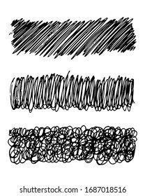 Sketch scribble smear. Set of three black pencil smears in the shape of a rectangle on white background. Great design for any purposes. Vector illustration.