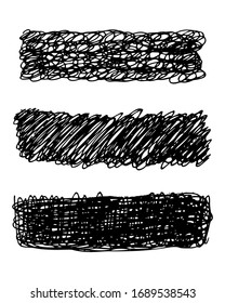Sketch scribble smear. Set of three black pencil smears in the shape of a rectangle on white background. Great design for any purposes. Vector illustration.