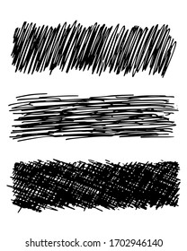 Sketch scribble smear. Set of three black pencil smears in the shape of a rectangle on white background. Great design for any purposes. Vector illustration.