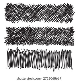 Sketch scribble smear. Set of three black pencil smears in the shape of a rectangle on white background. Great design for any purposes. Vector illustration.