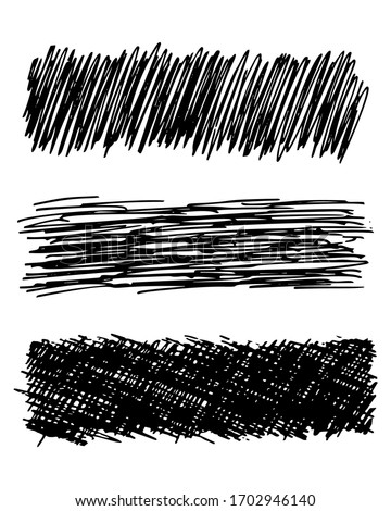 Sketch scribble smear. Set of three black pencil smears in the shape of a rectangle on white background. Great design for any purposes. Vector illustration.