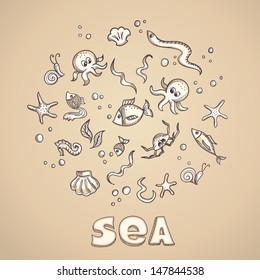 Sketch of sea life elements