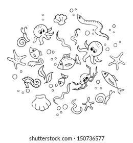 Sketch of sea life elements