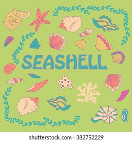 Sketch of sea life elements. Hand drawn doodles. 