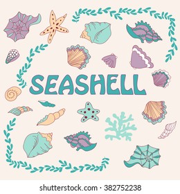 Sketch of sea life elements. Hand drawn doodles. 
