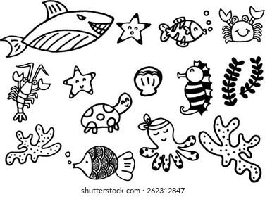 Sketch of sea life elements vector