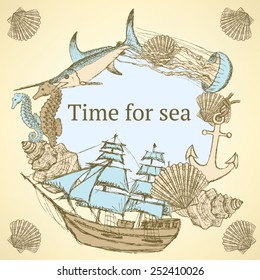 Sketch sea life in vintage style, vector