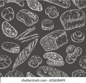 Sketch seamless bakery pattern, hand drawn vector illustration