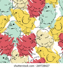 sketch seamless pattern cute little chicken vector illustration easter