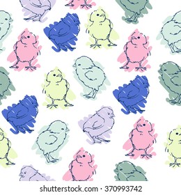 sketch seamless pattern cute little chicken vector illustration easter