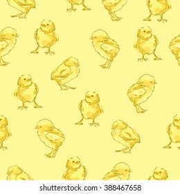 sketch seamless pattern cute little chicken vector illustration easter
