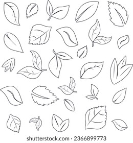 sketch seamless pattern leaves on a white background