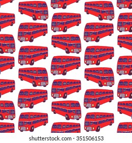 Sketch seamless pattern with London bus in vintage style, vector