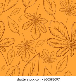 Sketch Seamless Pattern of Mix Shapes Leaves Orange