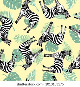 Sketch Seamless pattern with wild animal zebra print, silhouette on white background. Vector illustrations. Wild African animals.